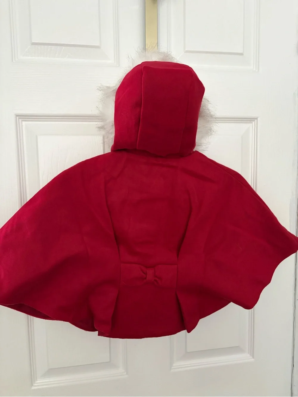 Girls' Red Hooded Cape with Faux-Fur Trim